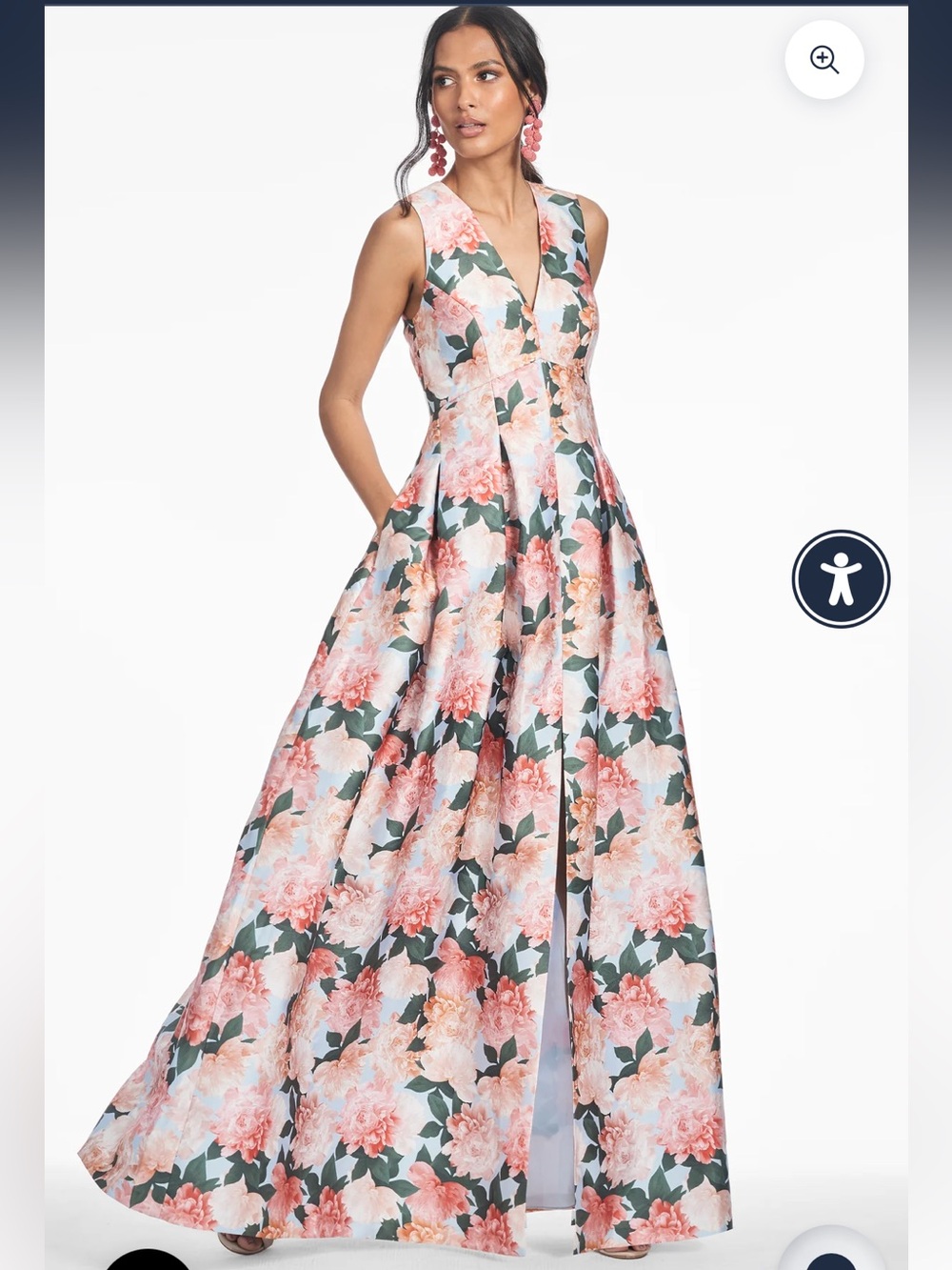 Sachin And Babi Brooke Gown Peach Peonies Sz 6 NWT Floral Evening Maxi Dress